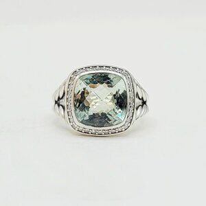 David Yurman Albion Ring w/ Prasiolite & Pavé White Diamonds - 11 mm - Size 8